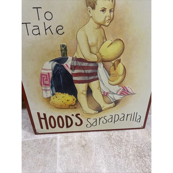 Vintage 1894 Time To Take Hood's Sarsaparilla metal tin sign cute home decor - Picture 3 of 6